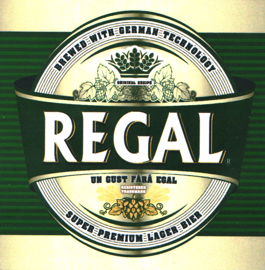 REGAL UN GUST FĂRĂ EGAL BREWED WITH GERMAN TECHNOLOGY SUPER PREMIUM LAGER BIER