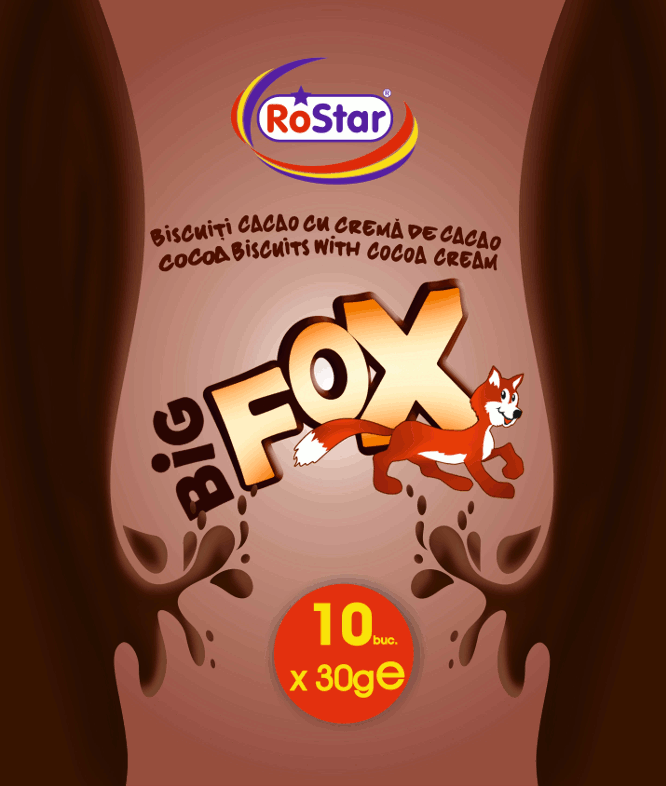 RoStar BISCUIŢI CACAO CU CREMĂ DE CACAO COCOA BISCUITS WITH COCOA CREAM BIG FOX