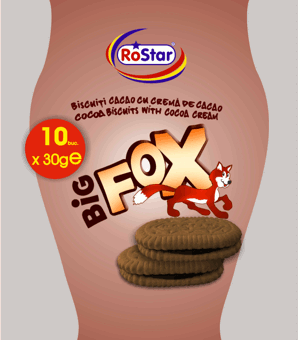 RoStar BIG FOX BISCUIŢI CACAO CU CREMĂ DE CACAO COCOA BISCUITS WITH COCOA CREAM
