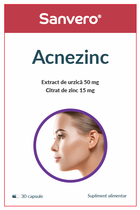 Sanvero Acnezinc Extract de urzica 50 mg Citrat de zinc 15 mg