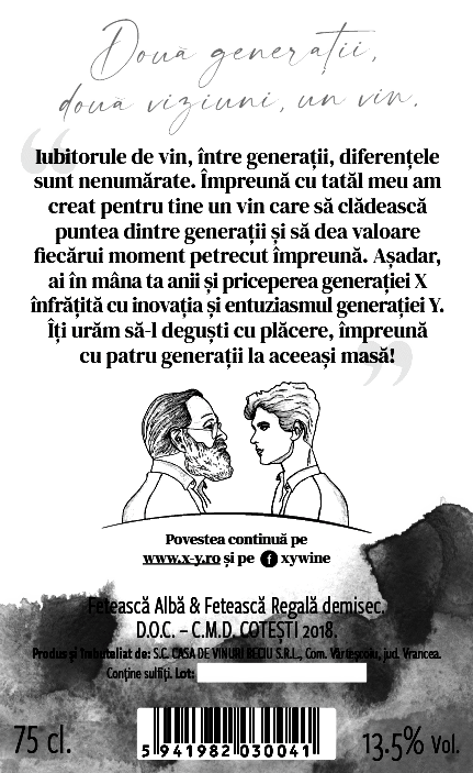 Două generaţii, două viziuni, un vin. Iubitorule de vin, între generaţii diferenţele sunt nenumărate. Împreună cu tatăl meu am creat pentru tine un vin care să clădească puntea dintre generaţii şi să dea valoare fiecărui moment petre