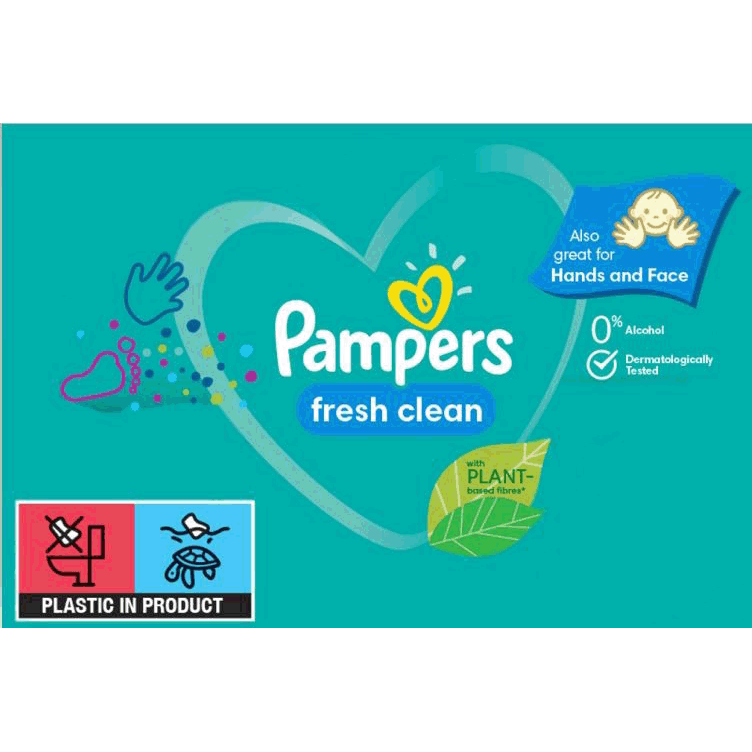 Pampers fresh clean with PLANT based fibres Also great for Hands and Face