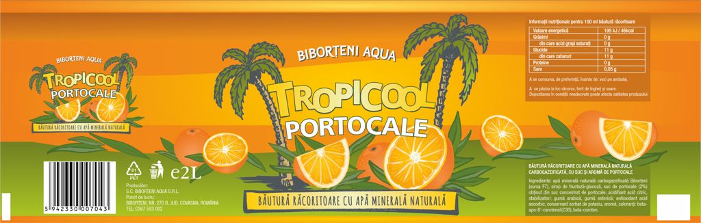 BIBORȚENI AQUA TROPICOOL PORTOCALE BĂUTURĂ RĂCORITOARE CU APĂ MINERALĂ NATURALĂ