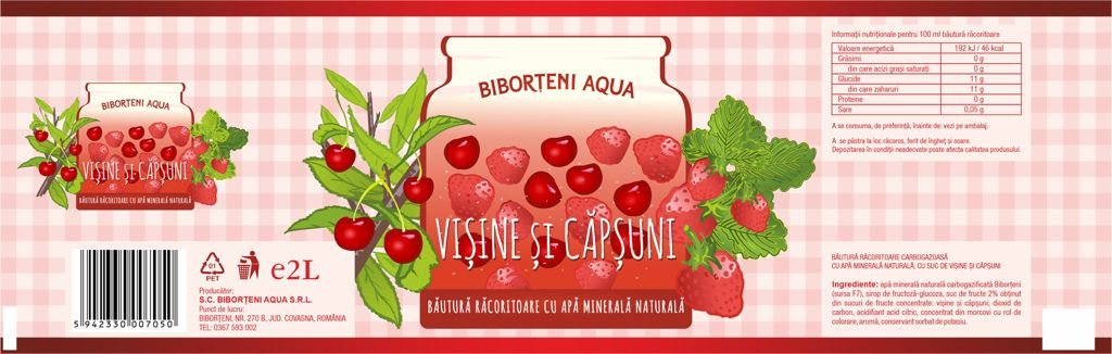 BIBORȚENI AQUA VIȘINE ȘI CĂPȘUNI BĂUTURĂ RĂCORITOARE CU APĂ MINERALĂ NATURALĂ