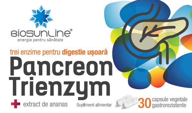 Pancreon Trienzym BIOSUnLine energie pentru sănătate trei enzime pentru digestie ușoară extract de ananas