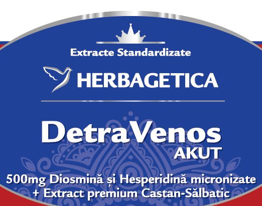 EXTRACTE STANDARDIZATE HERBAGETICA DETRAVENOS AKUT 500 mg Diosmină și Hesperidină micronizate + Extract premium Castan-Sălbatic