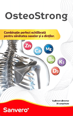 Sanvero OsteoStrong Combinaţie perfect echilibrată pentru sănătatea oaselor şi a dinţilor Supliment alimentar