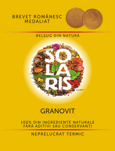 BREVET ROMÂNESC MEDALIAT BELSUG DIN NATURA SOLARIS GRANOVIT 100% DIN INGREDIENTE NATURALE FĂRĂ ADITIVI SAU CONSERVANȚI NEPRELUCRAT TERMIC