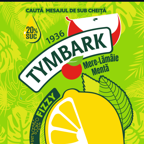 1936 TYMBARK FIZZY Mere-Lămâie Mentă 20%SUC CAUTĂ MESAJUL DE SUB CHEIȚĂ