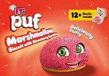 Eti Puf Marshmallow Biscuit with Strawberry Sprinkles Deliciously Fluffy 12x Packs inside