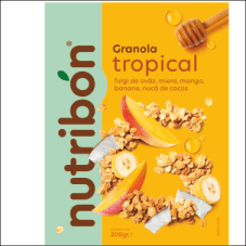 NUTRIBON Granola Tropical fulgi de ovăz, miere, mango, banane, nucă de cocos