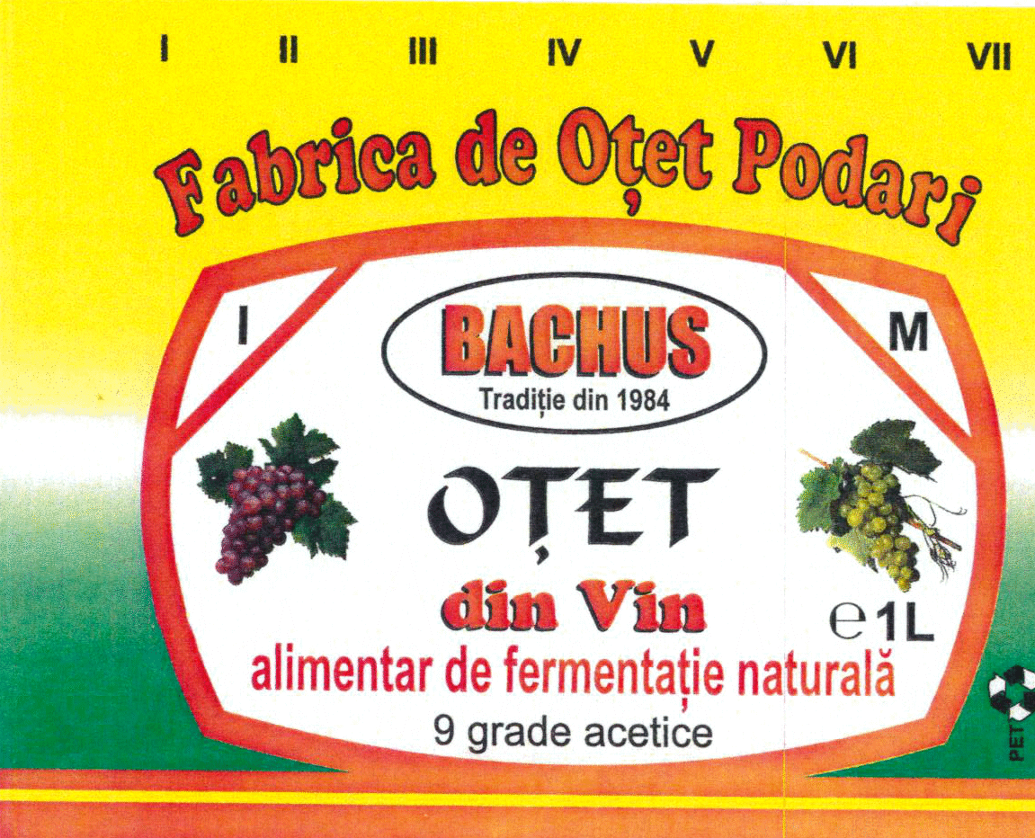 BACHUS Tradiție din 1984 Fabrica de Oțet Podari OȚET din Vin alimentar de fermentație naturala 9 grade acetice