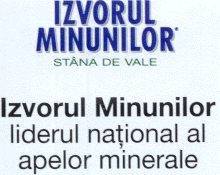 IZVORUL MINUNILOR STÂNA DE VALE IZVORUL MINUNILOR LIDERUL NAŢIONAL AL APELOR MINERALE