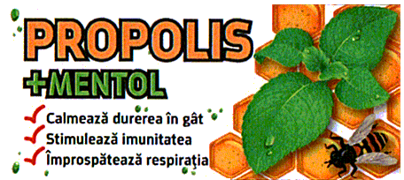 PROPOLIS +MENTOL Calmează durerea în gât Stimulează imunitatea Împrospătează respiraţia
