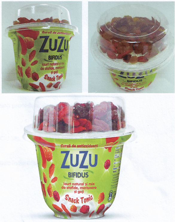 ZUZU Bifidus. Iaurt natural şi mix de stafide, merişoare şi goji. Snack Tonic