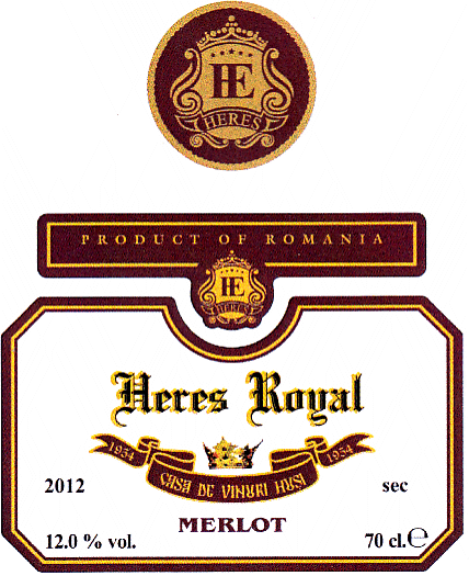 HE HERES PRODUCT OF ROMANIA HERES ROYAL 1954 CASA DE VINURI HUSI MERLOT
