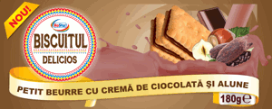 RoStar BISCUITUL DELICIOS PETIT BEURRE CU CREMĂ DE CIOCOLATĂ ŞI ALUNE