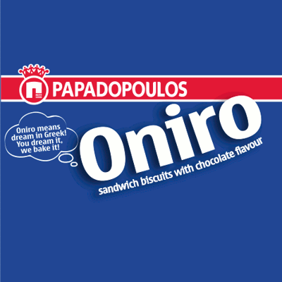 ONIRO PAPADOPOULOS sandwich biscuits with chocolate flavour Oniro means dream in Greek! You dream it, we bake it!
